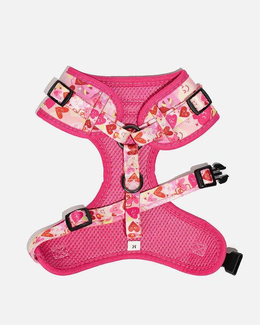 Anti-choke dog harness with hearts AMORE